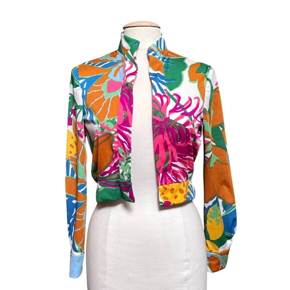 Vtg 70s Don Luis De España Cropped Blouse Bold Floral Size 8 Statement Piece - Picture 1 of 8